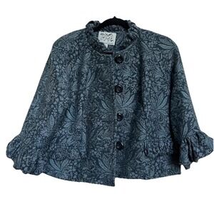 Vtg Brocade Wool Cropped Blazer Ruffled 12P Regency Floral Botanical‎ Victorian